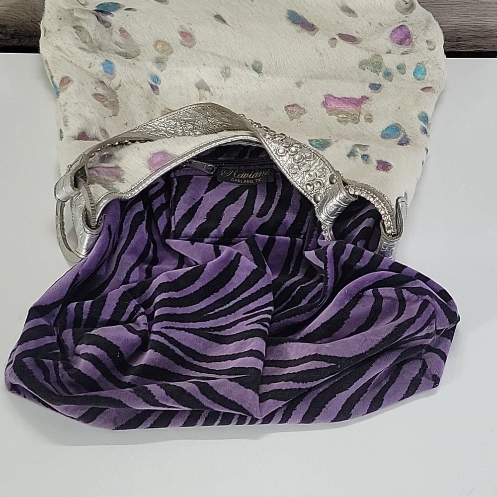 Large Raviani Garland Texas Calf-Hair Multi-Color Hobo Bag with Metallic Trim